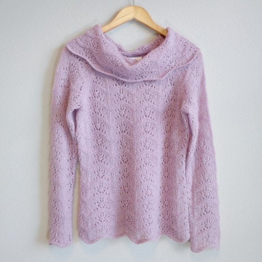 Loft Cowl Neck Lilac Open Knit Sweater